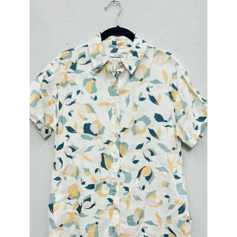 Rachel Zoe Printed Floral Linen Shirt Dress Button Down Size XS Collared - Image 3