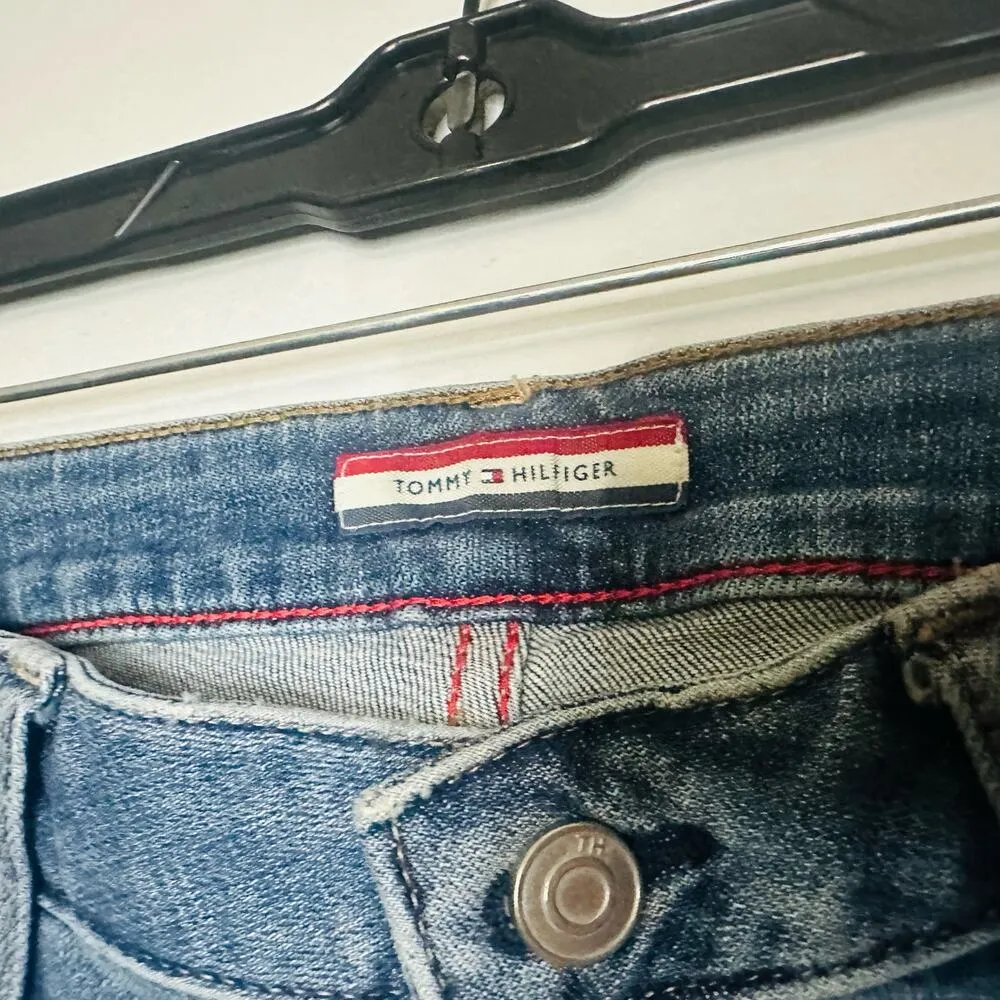 TOMMY HILFIGER Women's Medium Wash Patchwork Y2K Boyfriend Denim Jeans Size 8 - Image 8