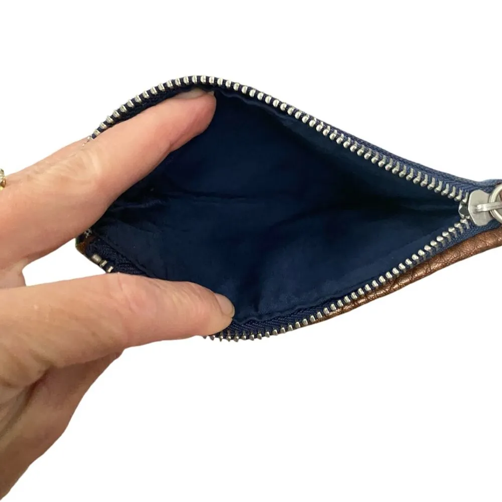 Aero women's small navy blue striped wristlet pouch bag clutch leather flap - Image 5