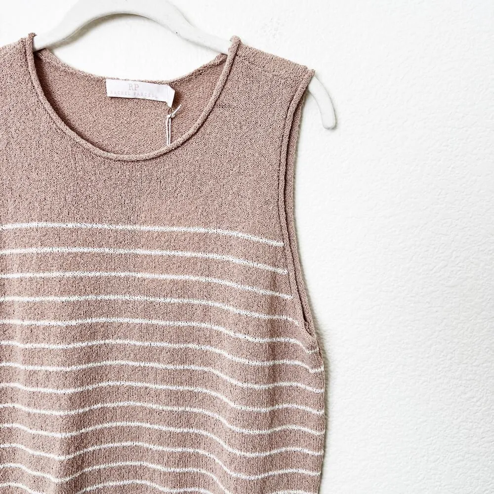 [Rachel Parcell] Boxy Muscle Tee Nude Ivory Striped Roll Neck NWT Sleeveless XL - Image 9