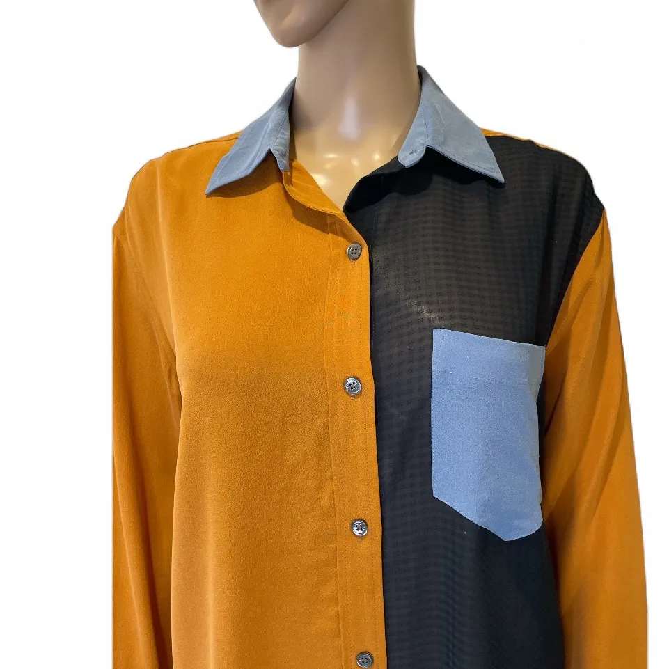Equipment Women’s Silk Elsee Patchwork Colorblock Button-down Blouse Size XS - Image 3