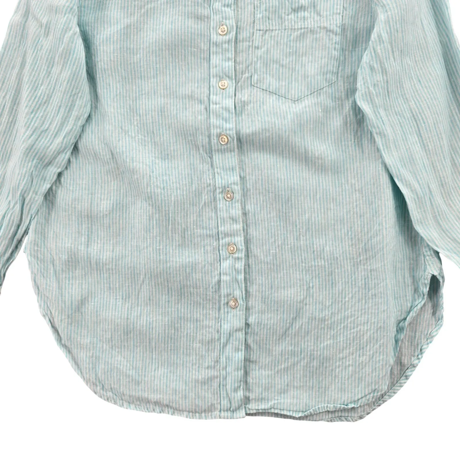 Green Stripe Vacation Beach Preppy L.L. Bean Cotton Classic Tunic Linen Top XS - Image 6