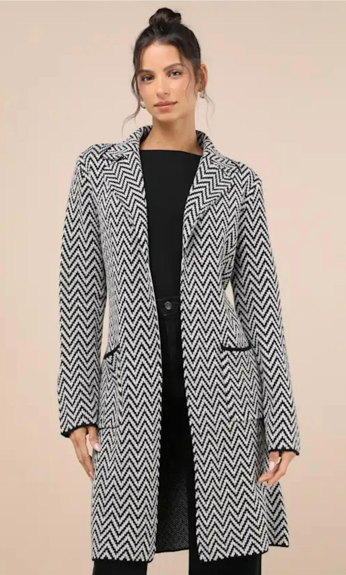 Light Grey and Black Chevron Print Coatigan - Image 2
