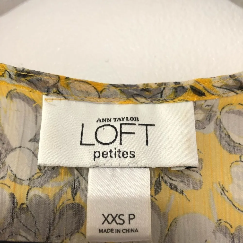 Loft Floral Sheer V-Neck Blouse Yellow, V-neck - Image 3