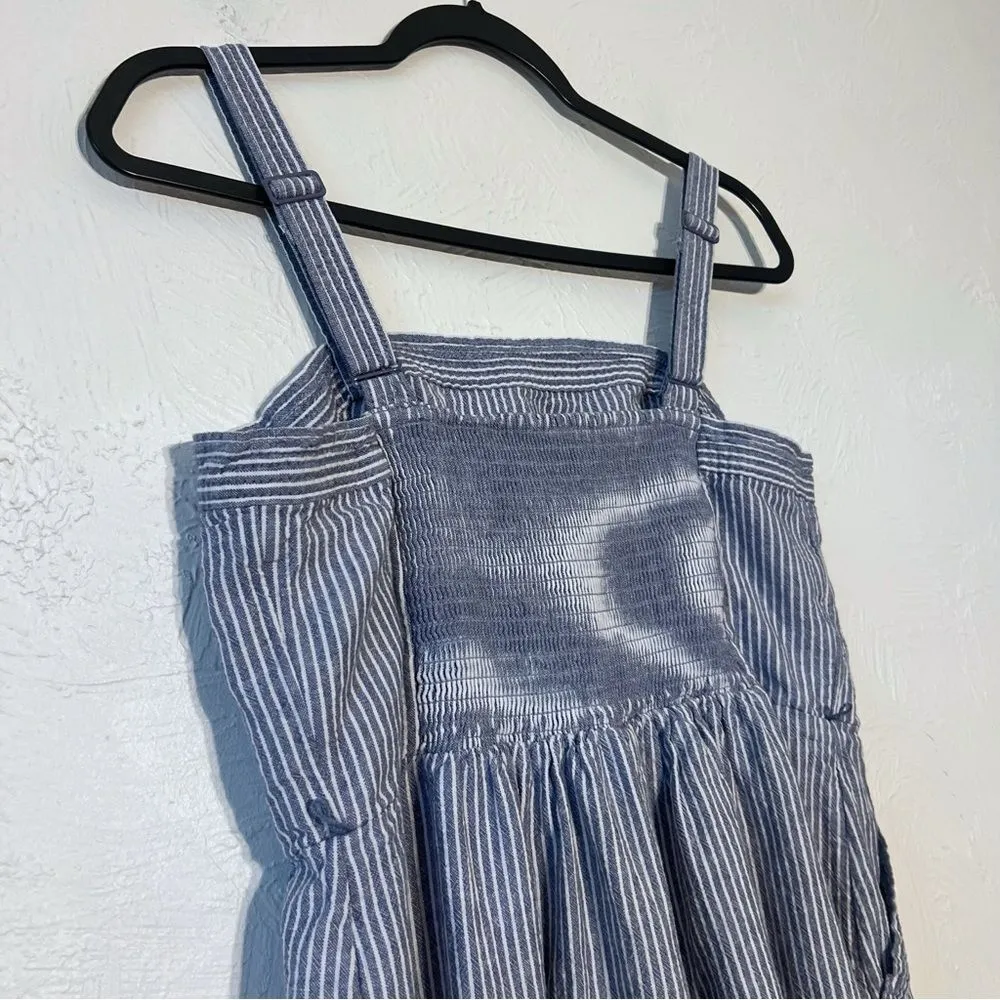 Old Navy Jumpsuit Womens Navy Blue Stripe Linen Blend Romper SZ L - Image 8