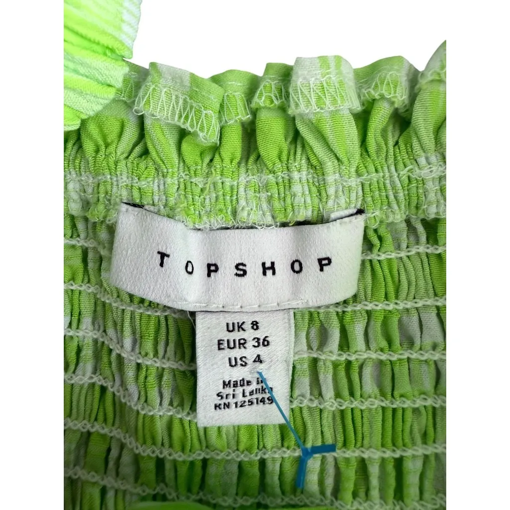 TOPSHOP Green White Gingham Plaid Puff Sleeve Romper Size US 4 - Image 4