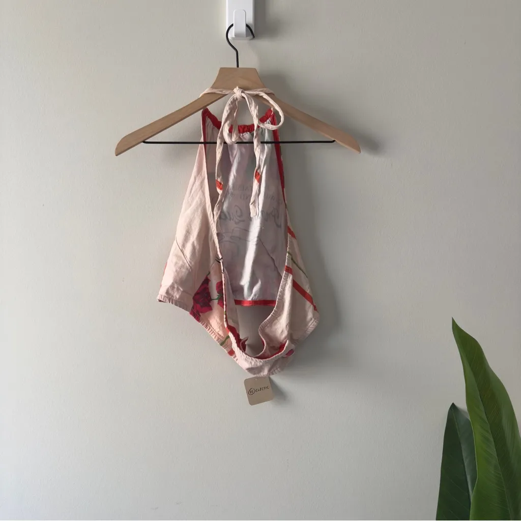 Anthropologie Maeve Floral Cropped Apron Halter Neck Crop Top Tank Sleeveless L - Image 5