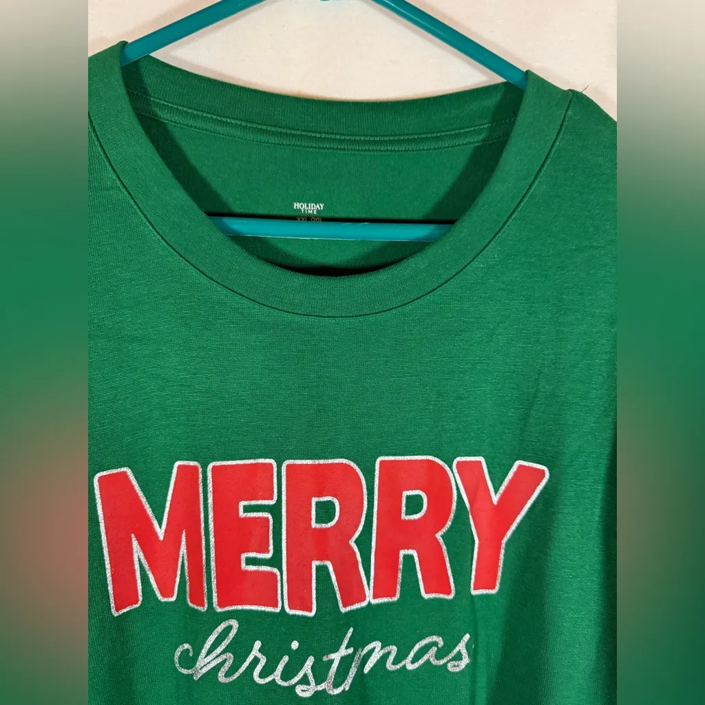 Women’s Holiday Time Merry Christmas Tee Shirt Top Long Sleeve Green XXL(20) NWT - Image 2