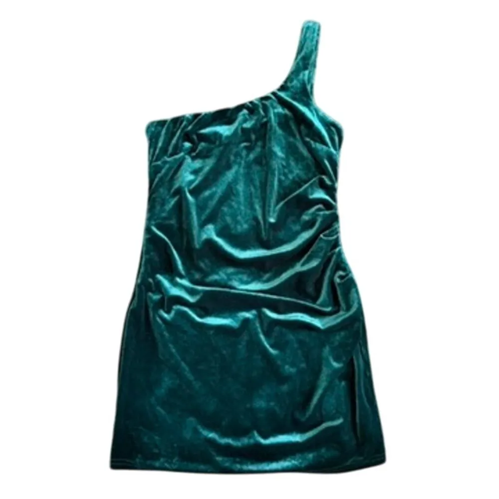 Lulus Truly Ravishing Velvet One-Shoulder Mini Dress in Emerald Green, Size M​ - Image 2