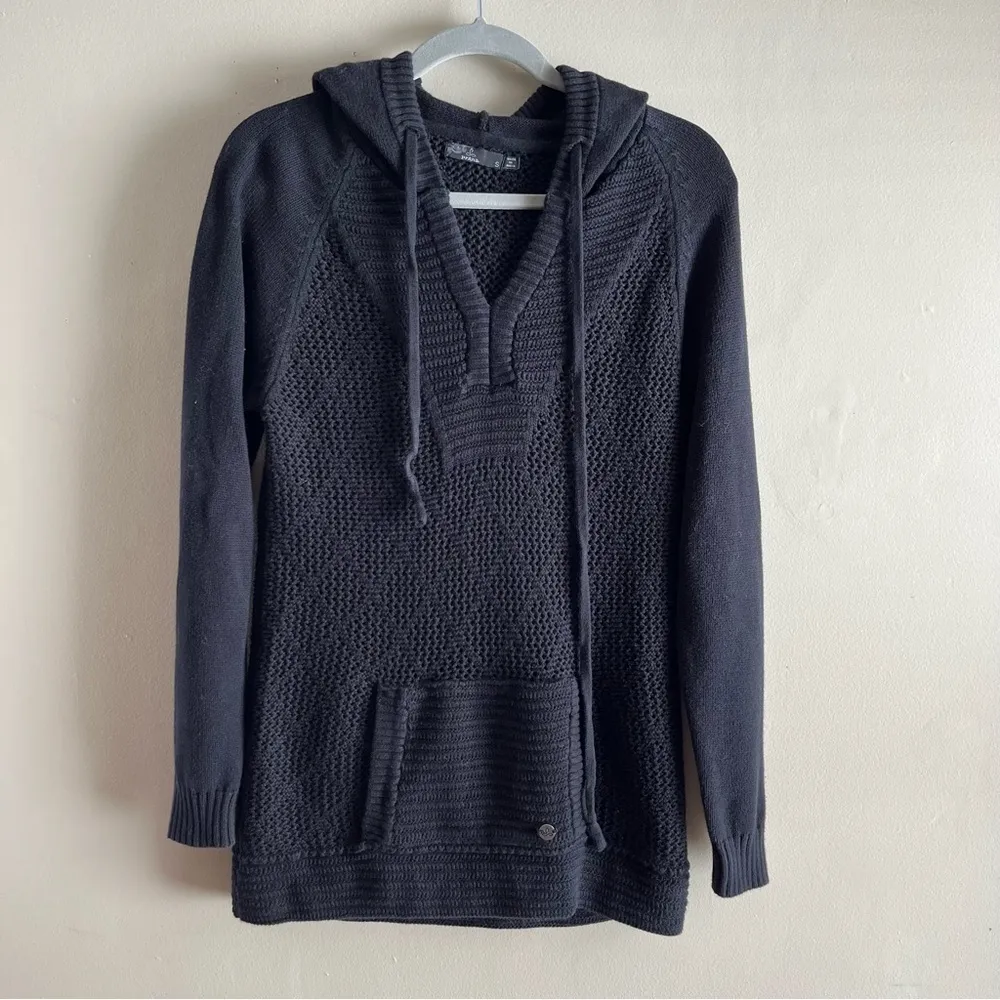 Prana Sugar Beach Hooded Sweater 100% Organic‎ Cotton in Black, Size Small - Image 3