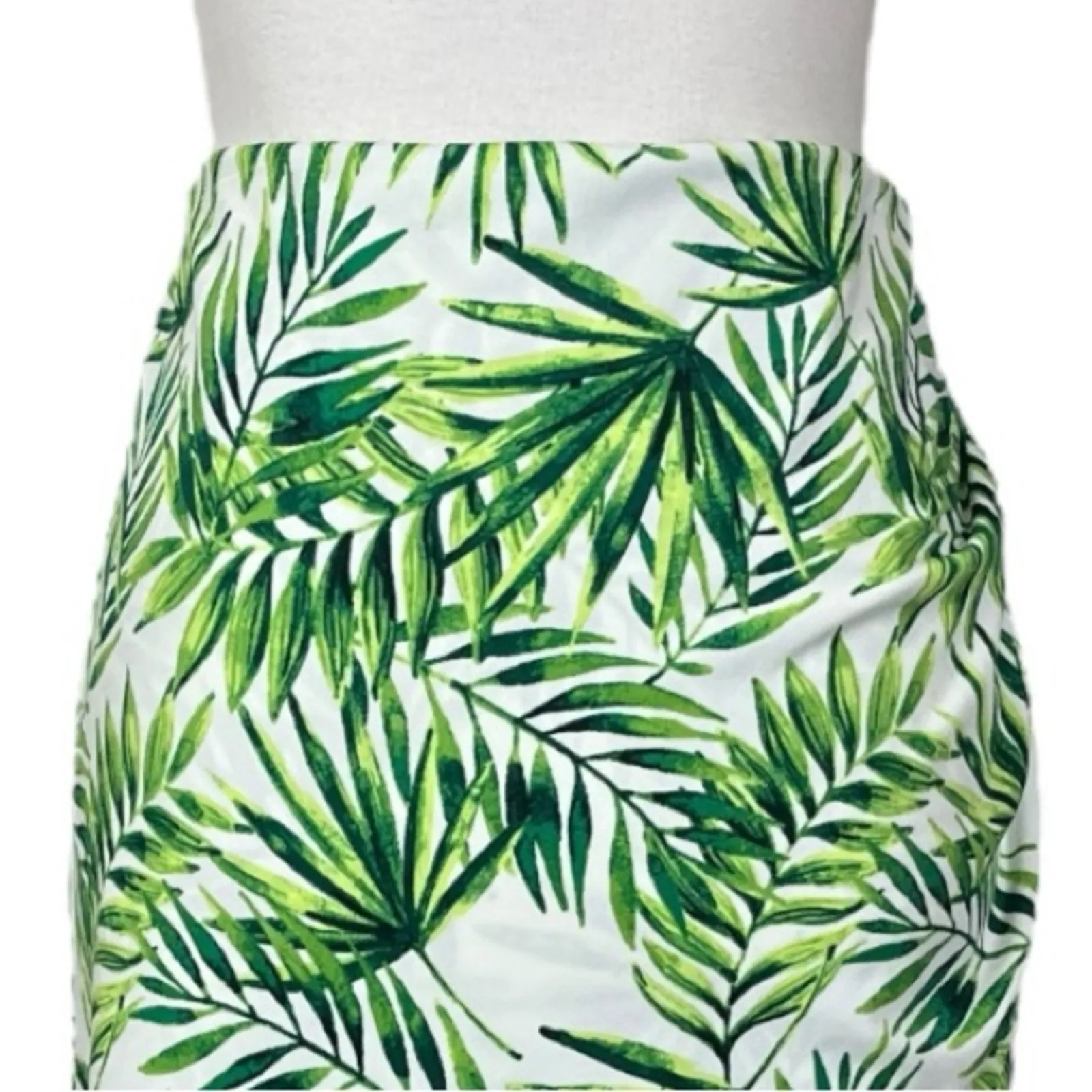 Marc New York Faux Wrap Skirt White Green Tropical Leaf Print Women’s Size Large - Image 5