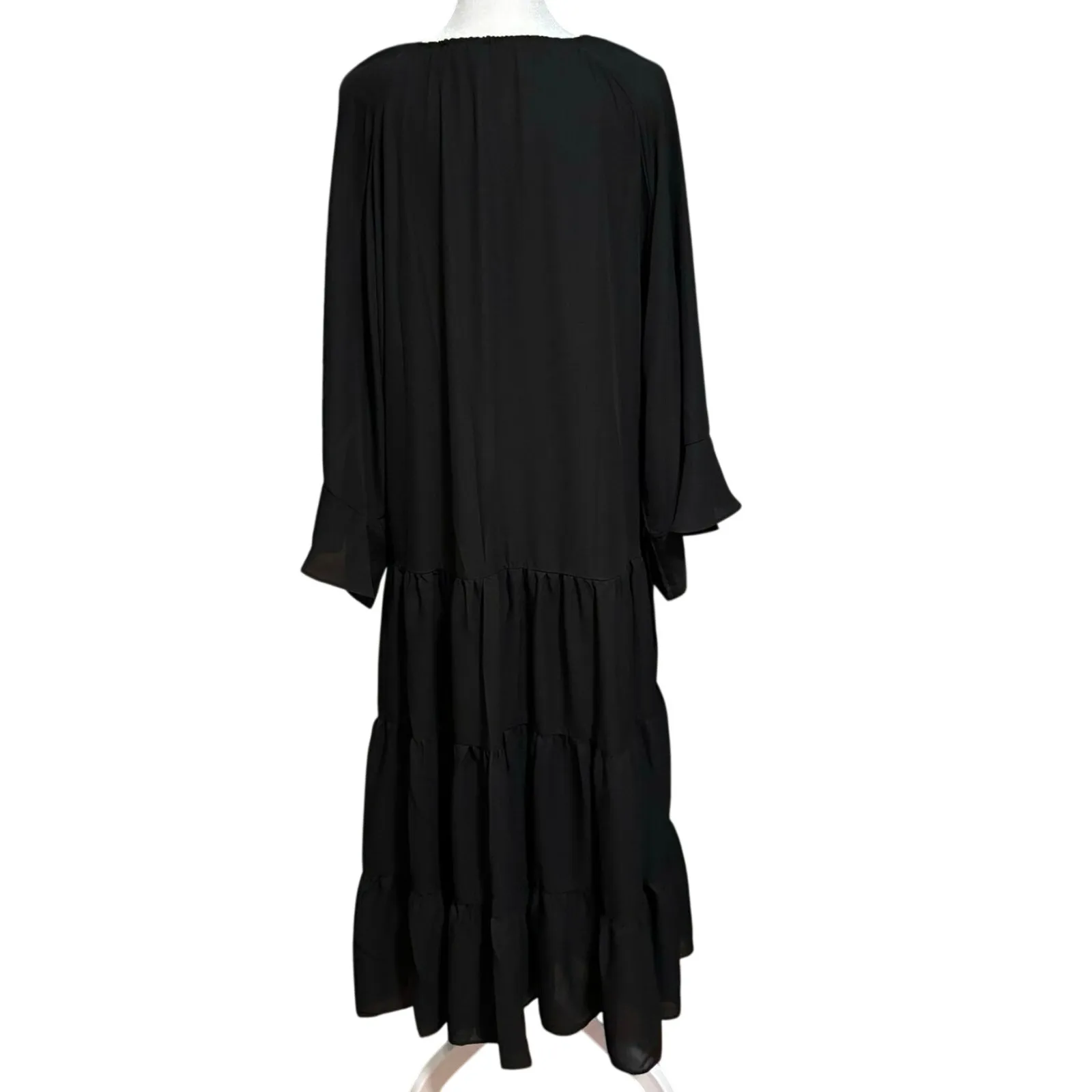 Textile Elizabeth and James Size M Candice Tiered Ruffle Midi Dress Boho Peasant Black Size M - Image 3