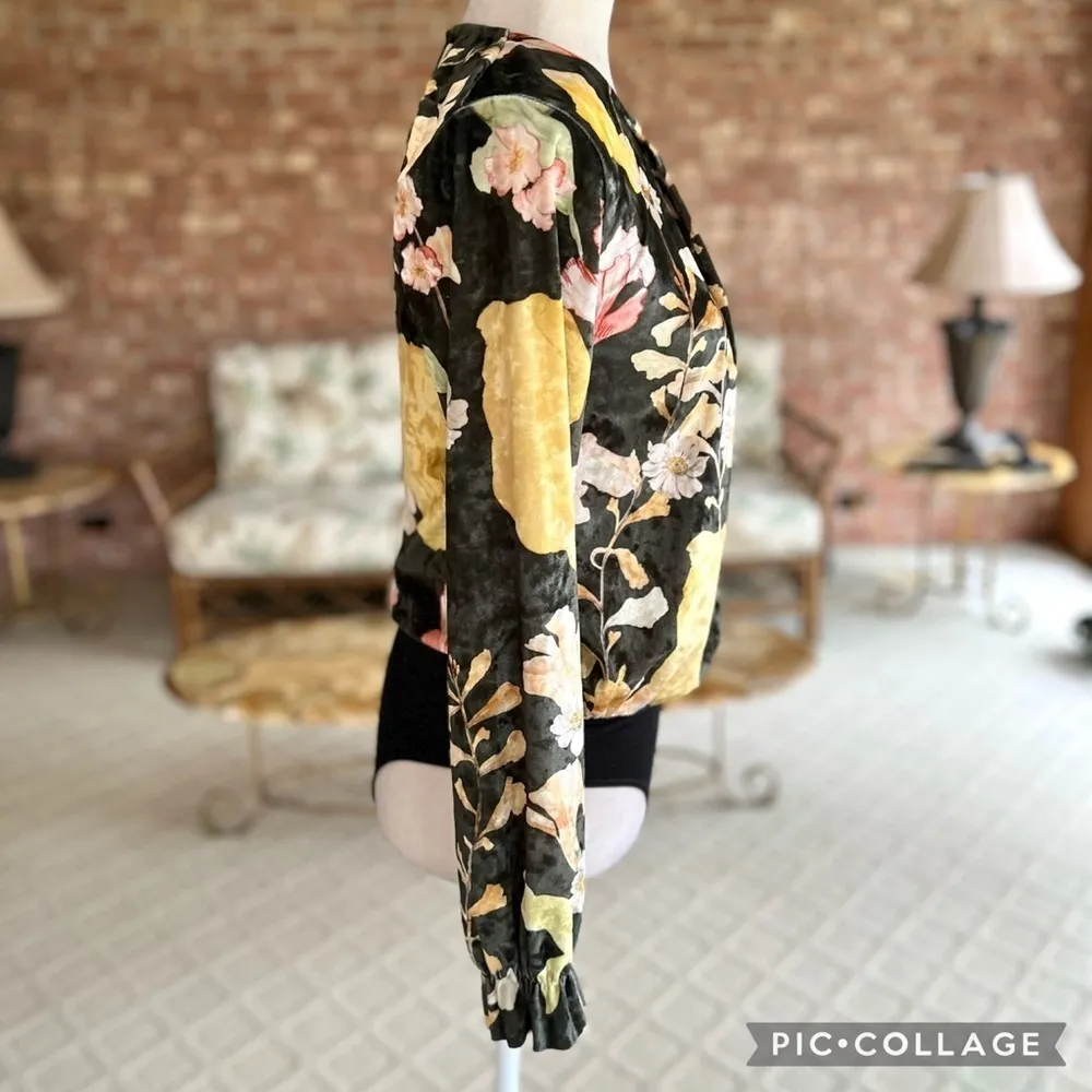 Zara Bodysuit Velour Velvet Floral Green Long Sleeve S Cocktail Holiday Chic Mod - Image 11