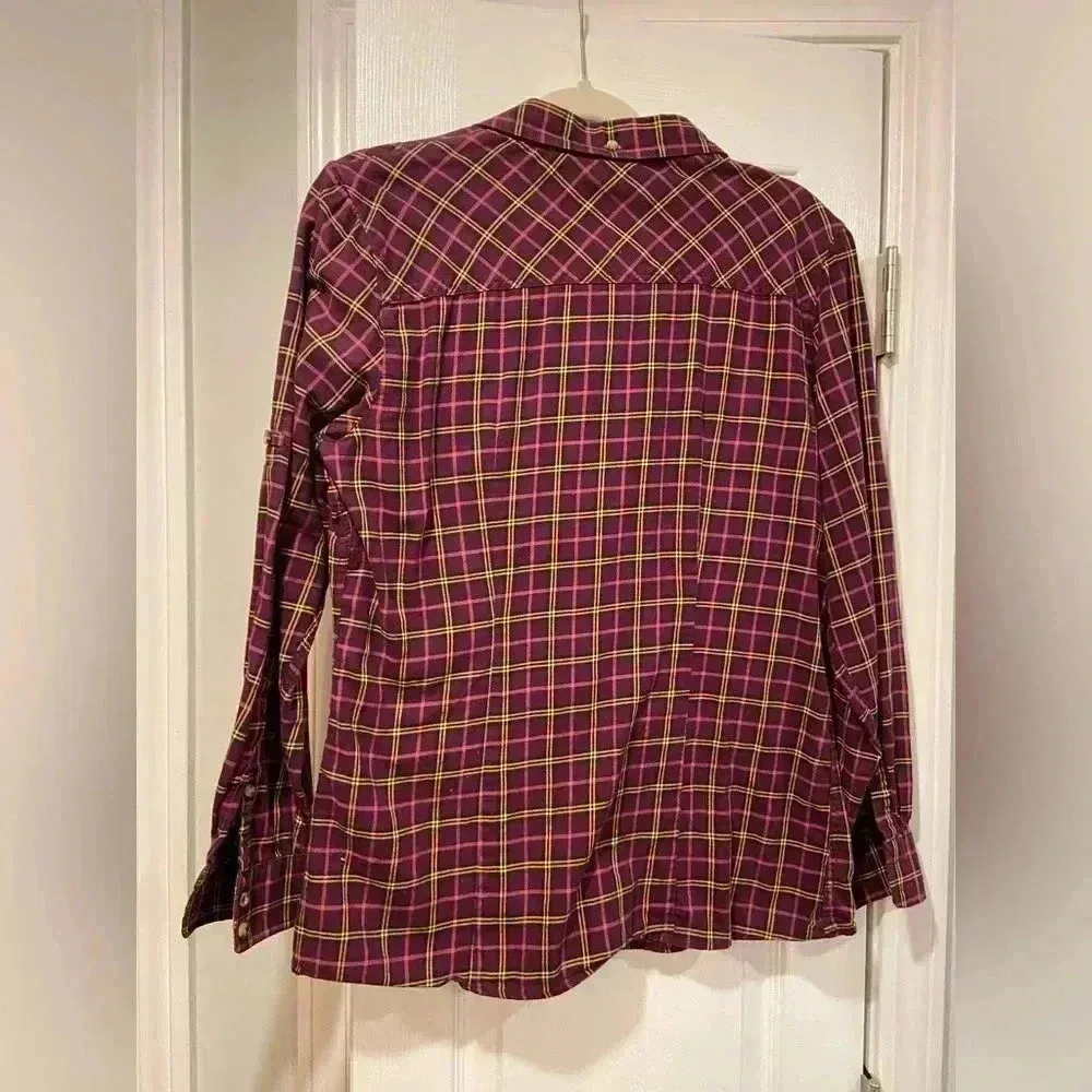 L.L. Bean Purple Pink Cotton Plaid Flannel Roll Tab Sleeve Button Down Size S - Image 4