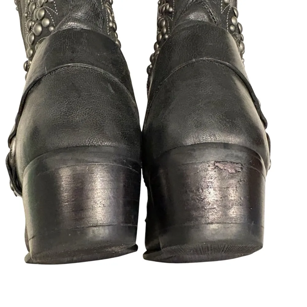 Ariat Black Leather Studded Mid Calf Biker Harness Boot, Sz 9 - Image 15