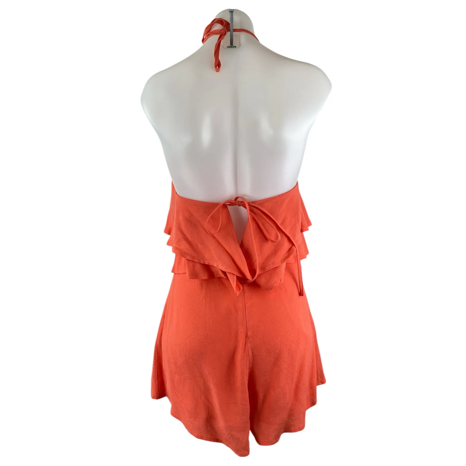 ASTR The Label Orange Tiered Ruffle Sleeveless Halter Neck Jumpsuit Romper Sz XS - Image 2