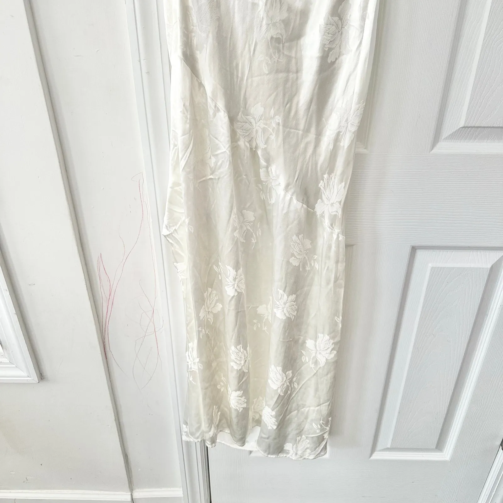 Majorelle Ivory White Averie Floral Jacquard Satin Midi Slip Drape Neck Dress XL - Image 8