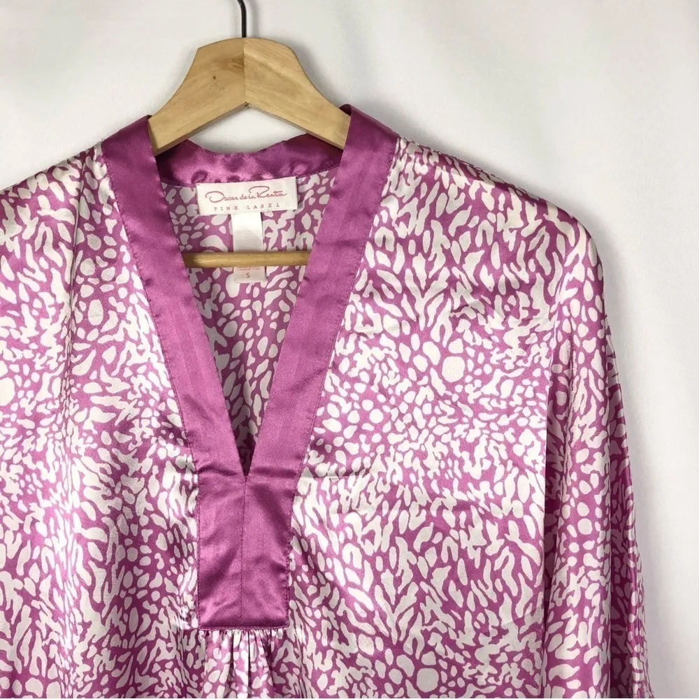 Oscar De La Renta Pink Label Purple Animal Print Satin Short Sleeve Kaftan S - Image 3