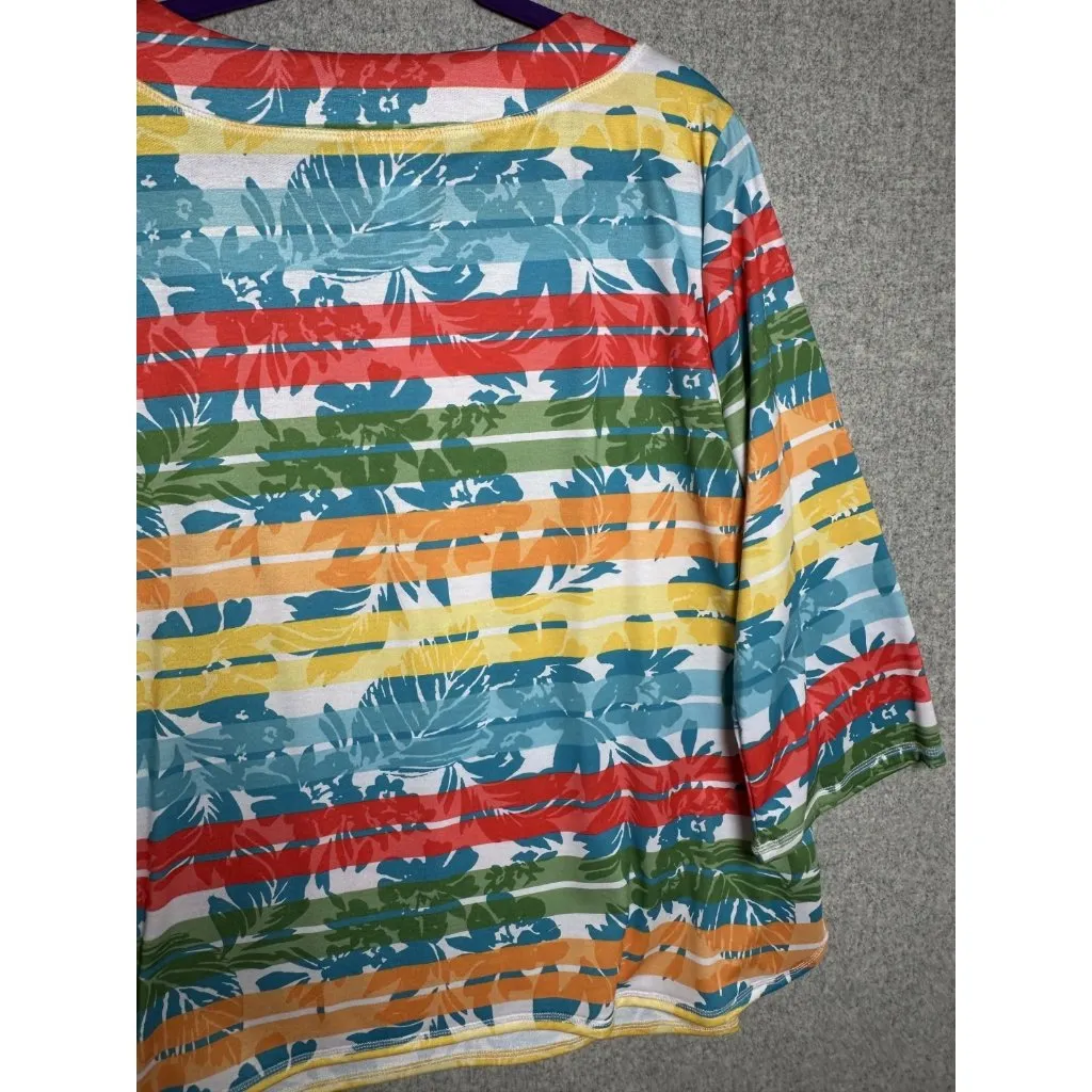 Ruby Rd Womens XL Top Blouse Striped Colorful Beach Tropical 3/4 Sleeve Stretch - Image 11