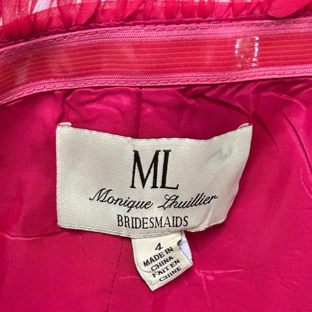 ML Monique Lhuillier Strapless Bridesmaid Dress in Raspberry Pink Chiffon Size 4 - Image 5