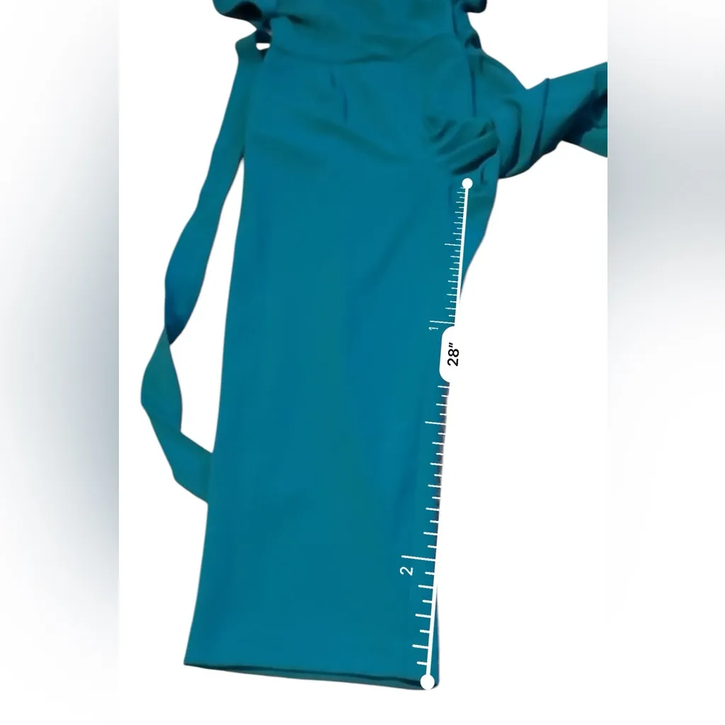 Calvin Klein Short Tulip Sleeve Tie‎ Waist Cropped Jumpsuit in Teal Blue Green - Image 10
