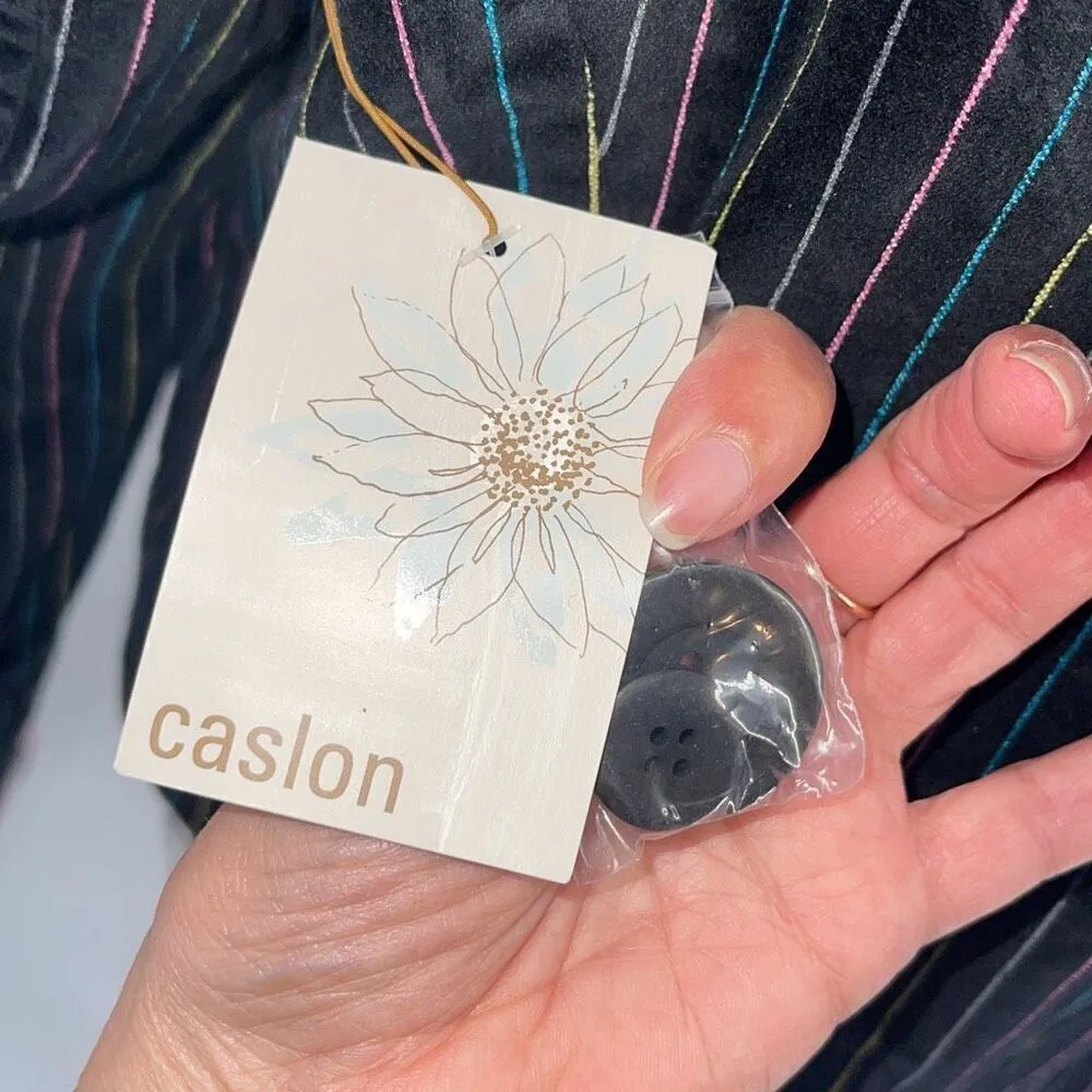 CASLON women's multi color striped black VELVET  BLAZER JACKET size Large Petite - Image 6