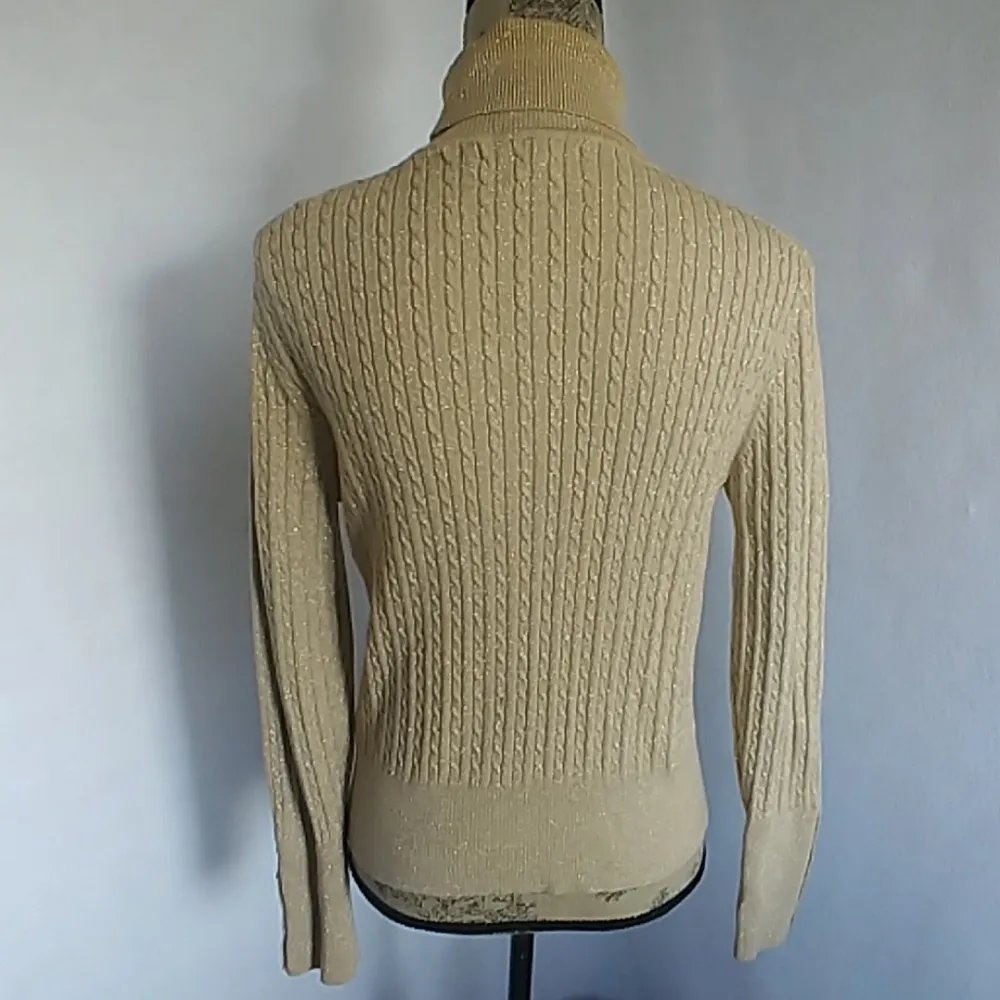 Liz Claiborne Cable knit Gold Shimmer Turtleneck Sweater - Image 4