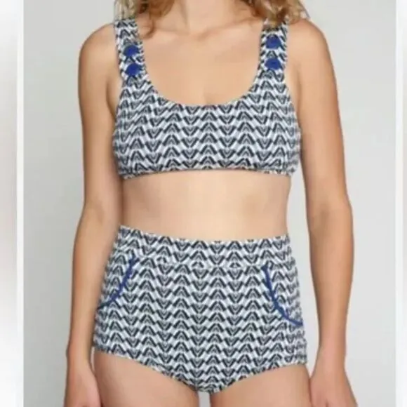 NEW Seea Free People Seea Georgia Surf Top in navy mini chevron Selene, L Blue Size L - Image 4