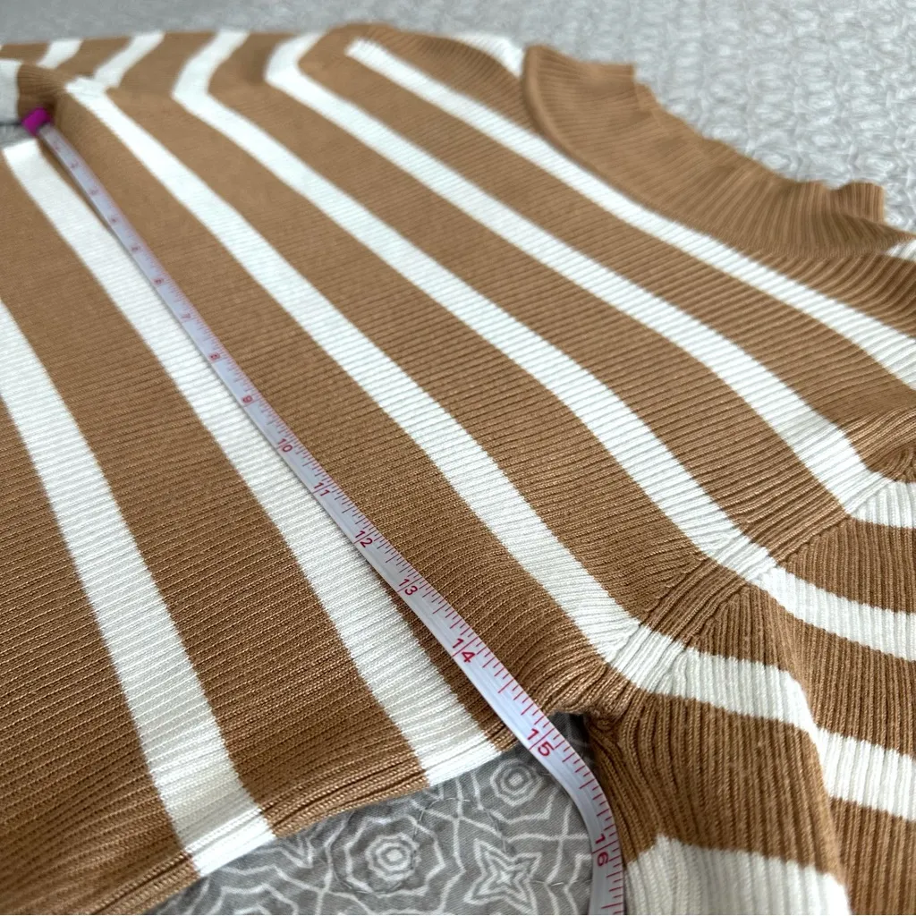 THE SLOPE Brooklyn NY Tan White Striped Cropped Rayon Blend Sweater Size L Size L - Image 4