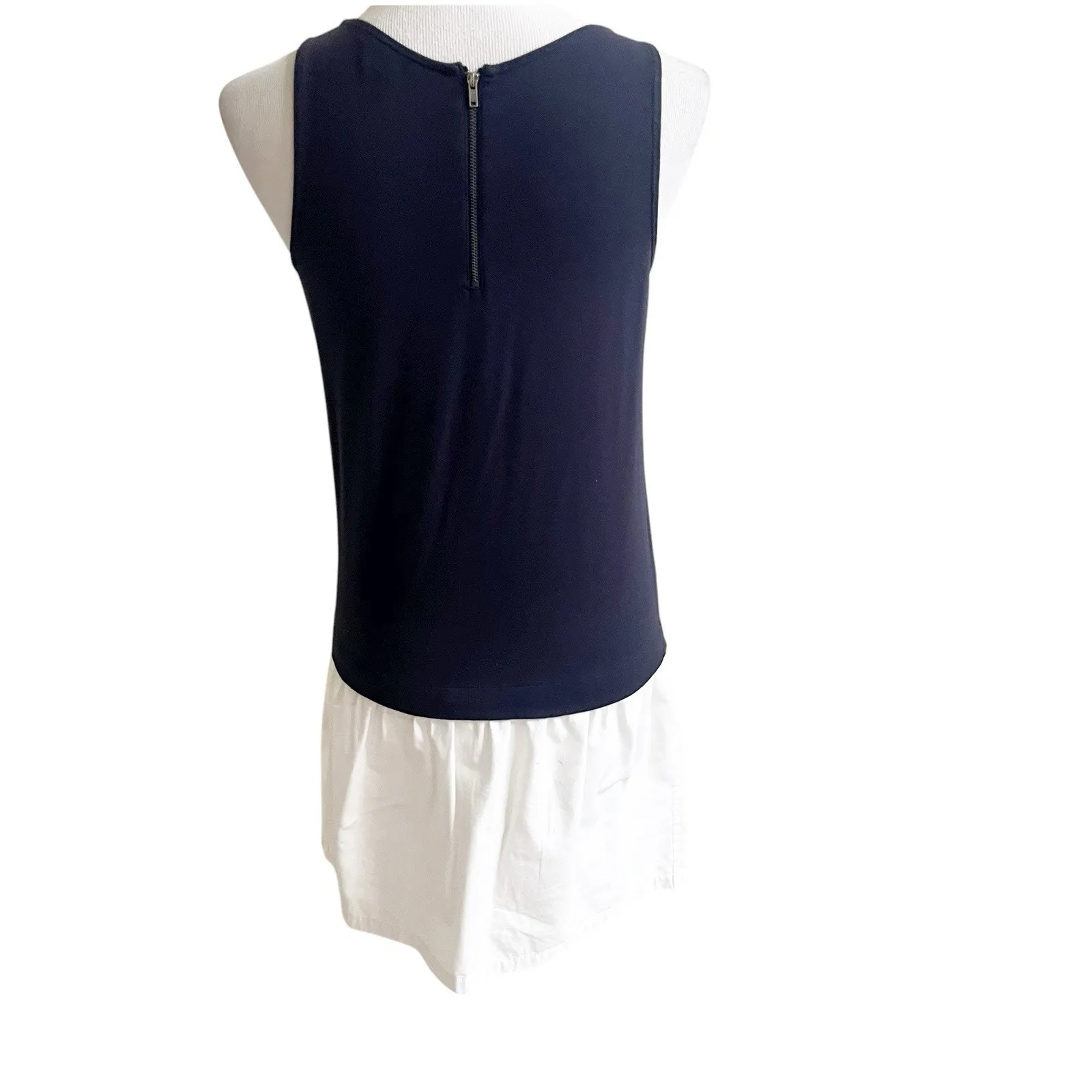 Theory Colorblock Drop Waist Dress Size Navy White Size Small Scoop Neck Minimal - Image 2