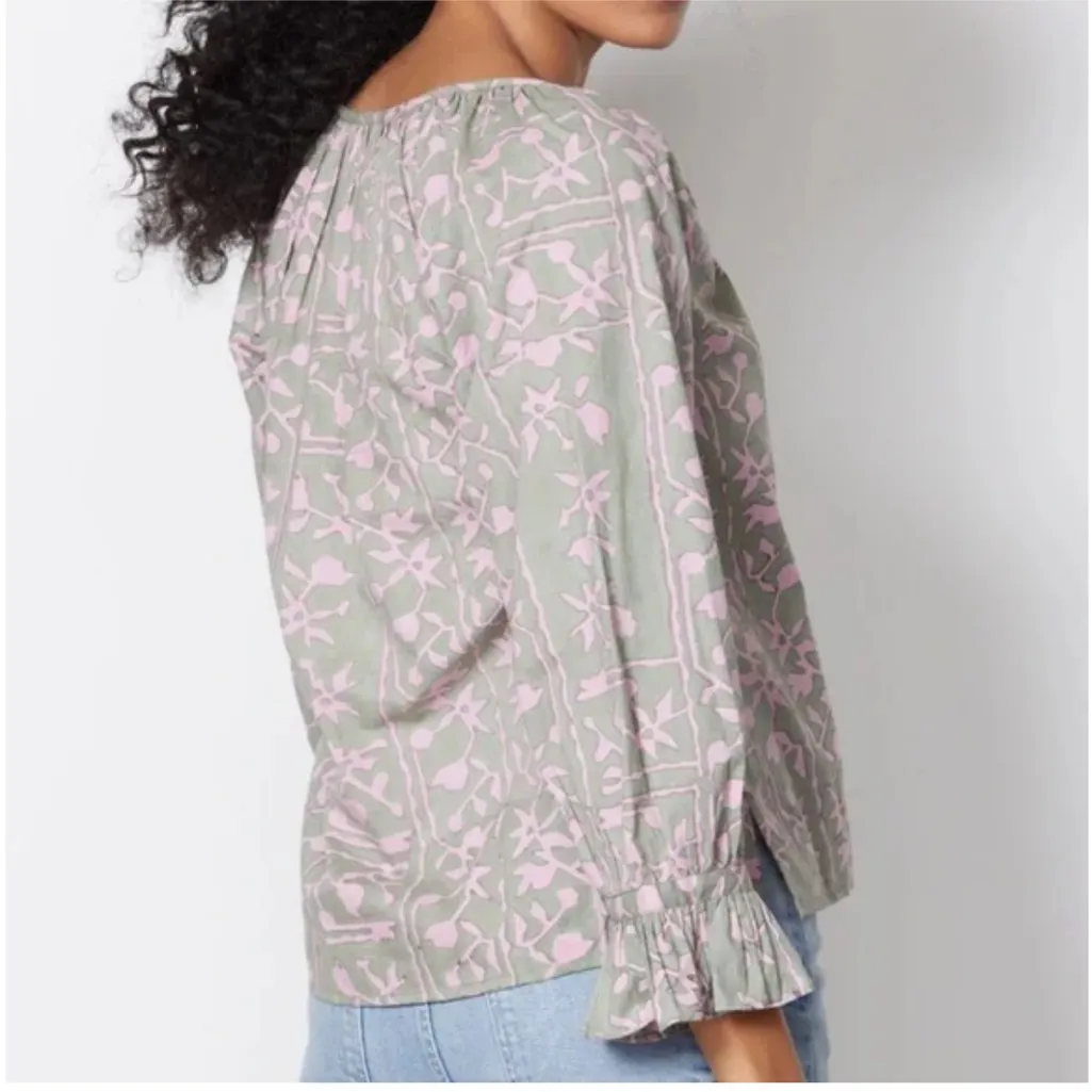 CLEOBELLA Whitley Ruffle‎ Sleeve Button Front Split V-neck Tie Boho Blouse XS - Image 3