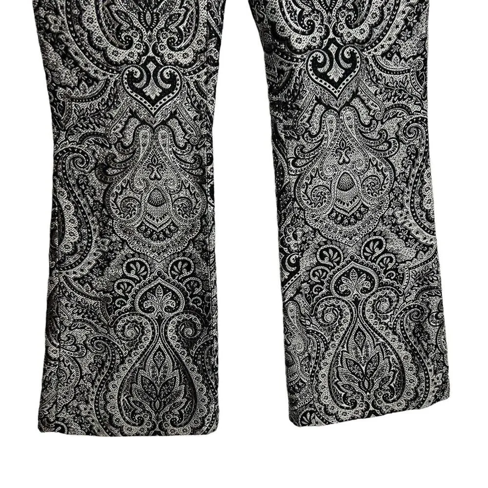 ZARA Pants Womens Medium black silver jacquard Flared Leg Slit Ankle Boggles Fav - Image 3