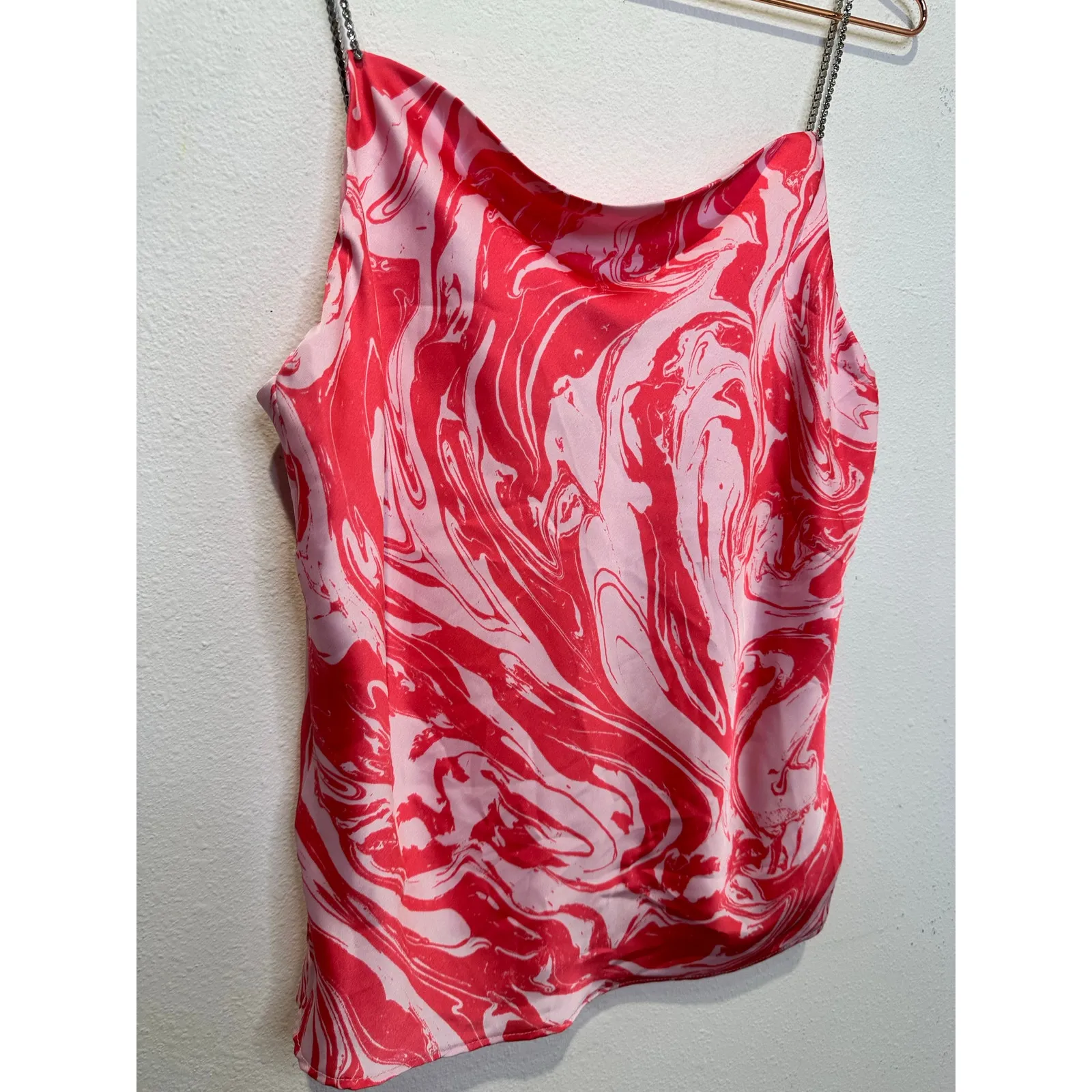 DO+BE Pink White Tie-Dye Diamond Strap Drape Neck Y2K Tank Top size Medium - Image 4