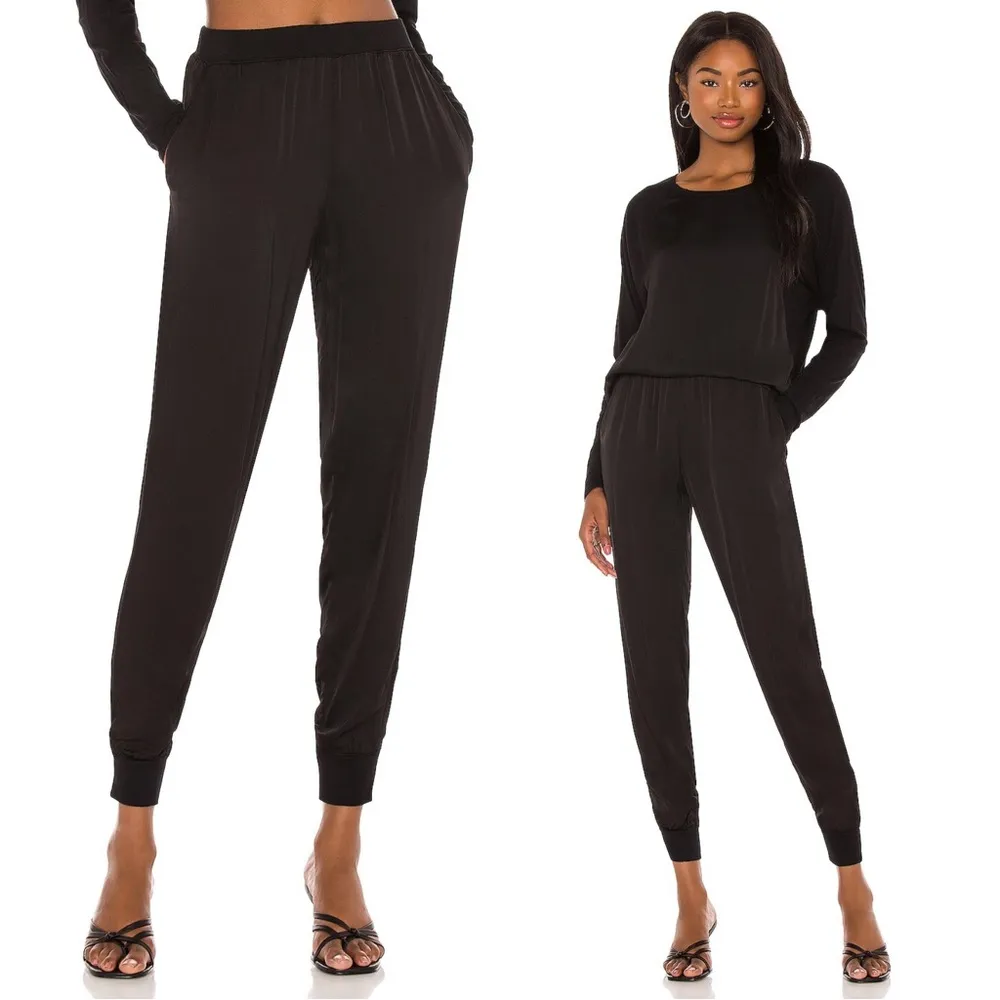 Michael Stars • Lidia Jogger relaxed satin pants black knit soft pull-on - Image 3