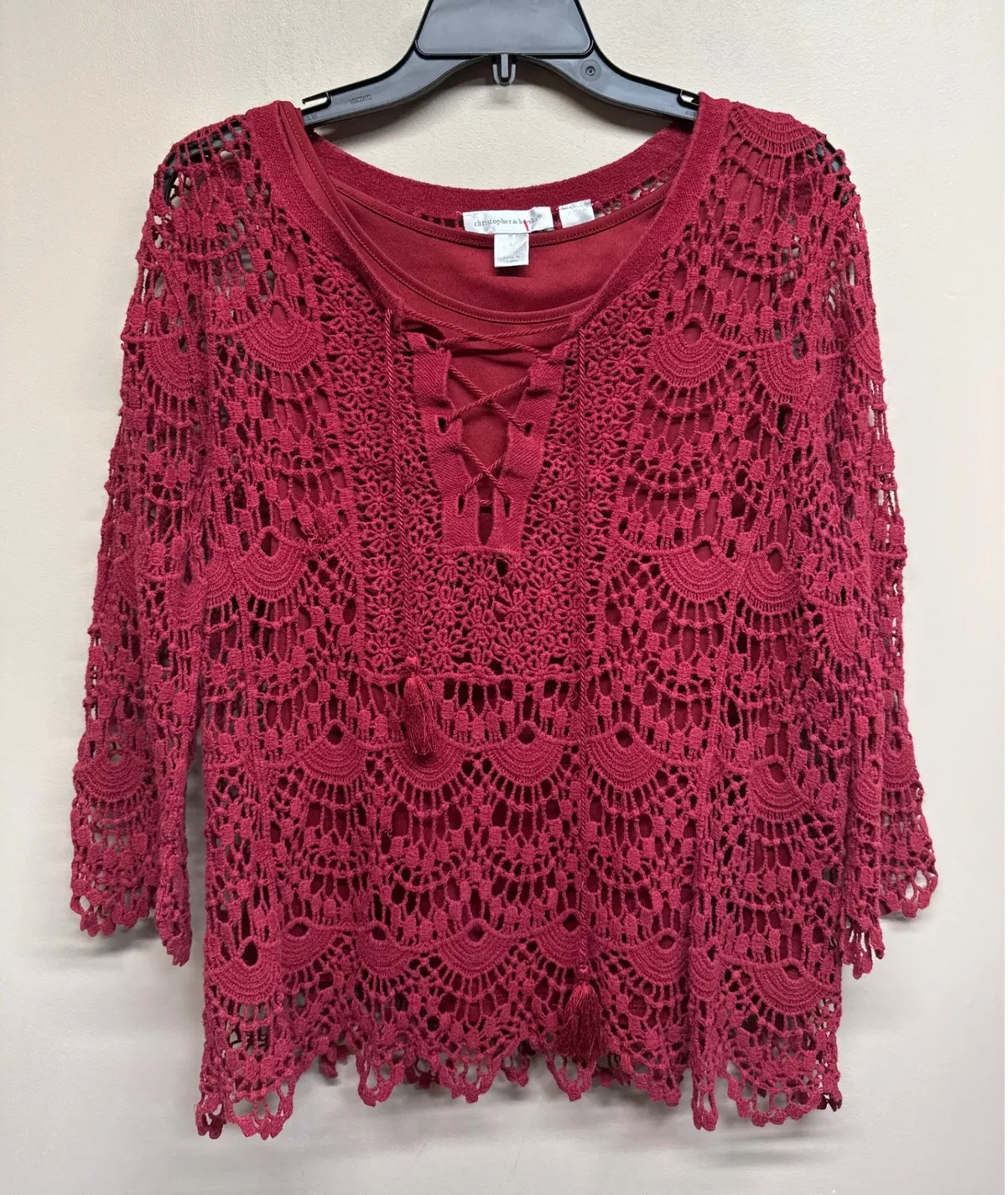 Christopher & Banks Red Crochet Lace Boho Peasant Blouse Top Large - Image 1