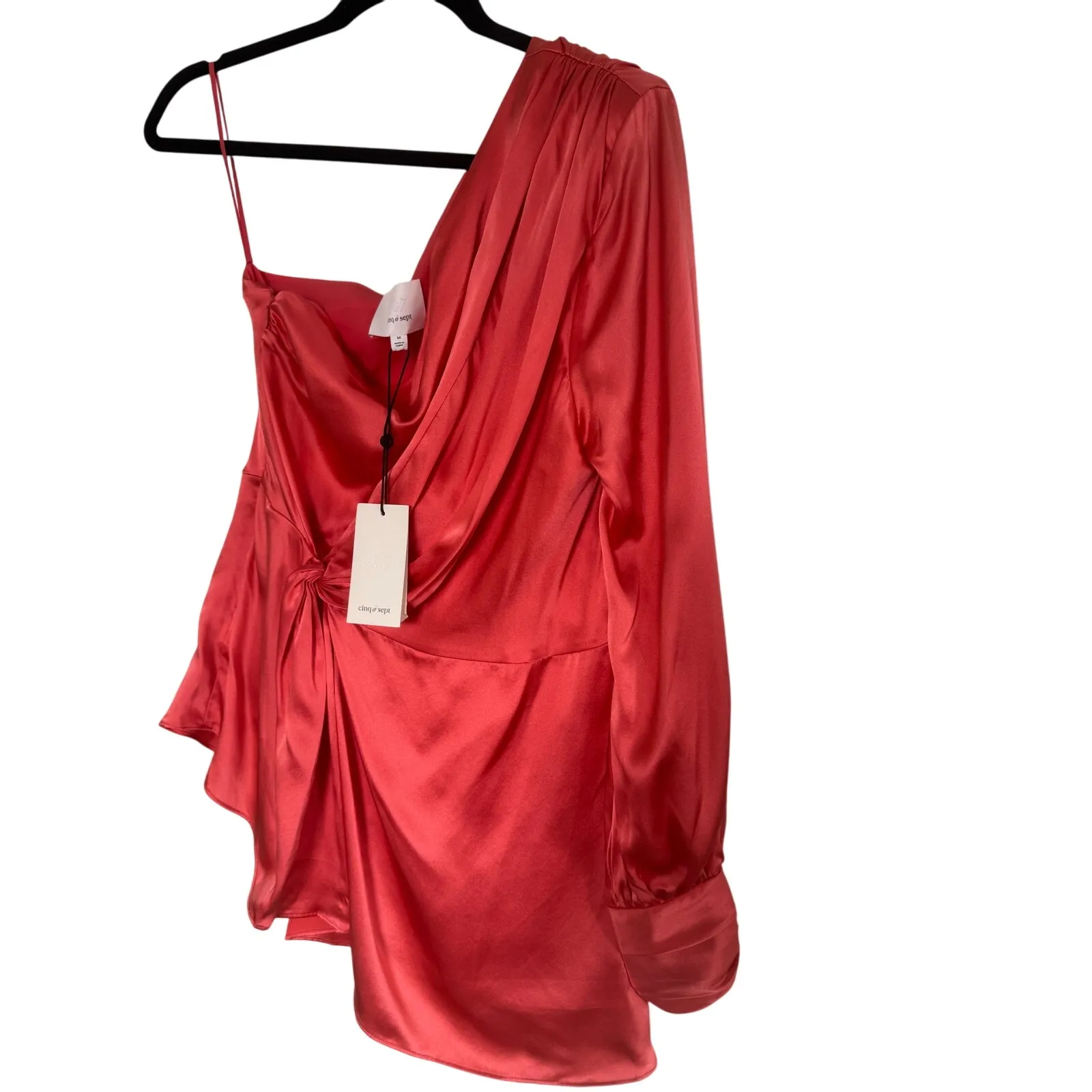 NWT Cinq A Sept Red Satin Asymmetric One-Shoulder Drape Top – Size M - Image 8