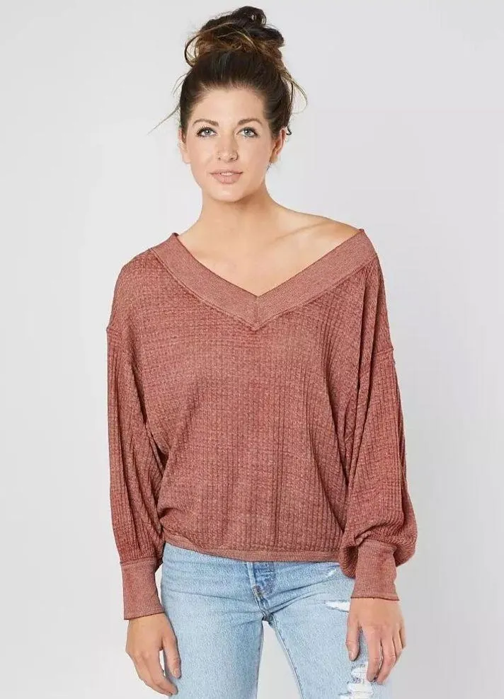 We the Free by Free People South Side Thermal Maroon Top - Image 2