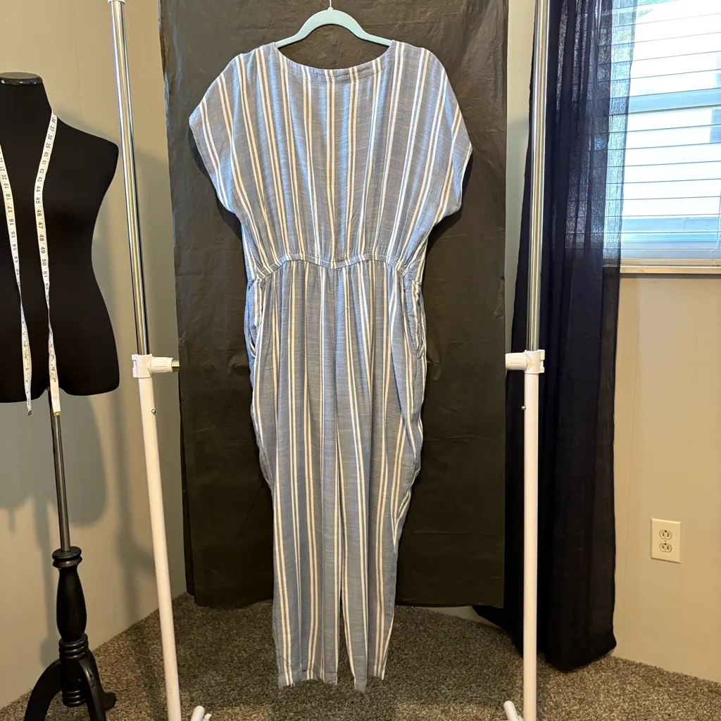 Abercrombie & Fitch Women’s Large Blue Striped Jumpsuit Casual Boho Chic*READ* - Image 5