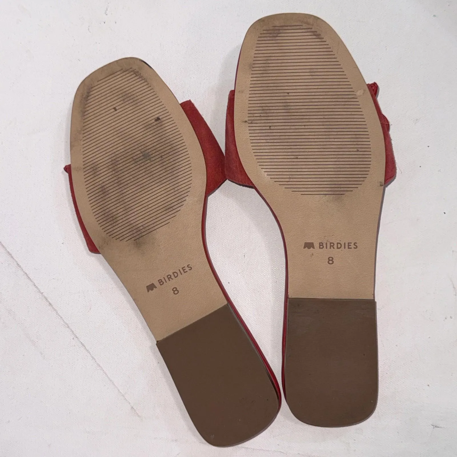 Birdies Kiwi Red Suede SlipOn Statement Flats Luxe Designer Chic Comfort Shoes 8 - Image 8