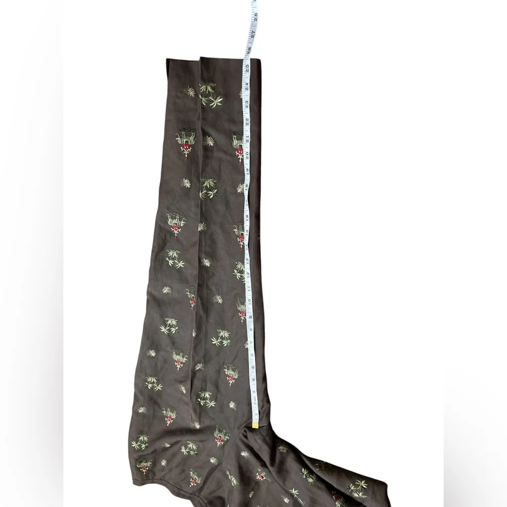 Talbots Petites Brown silk/linen blend cropped Trousers elephants embroidered‎ 6 - Image 4