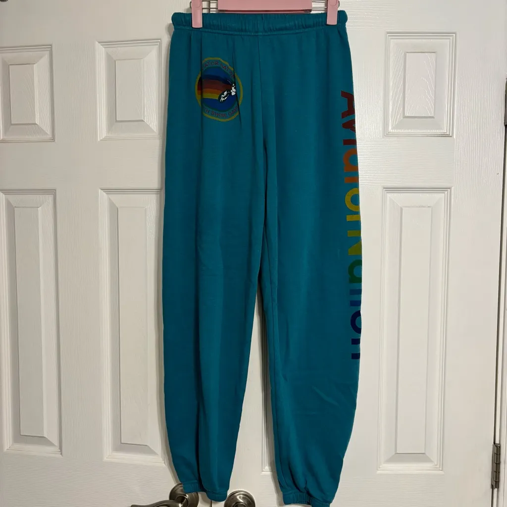 Aviator Nation Oahu Hawaii Teal Sweatpants - Image 3