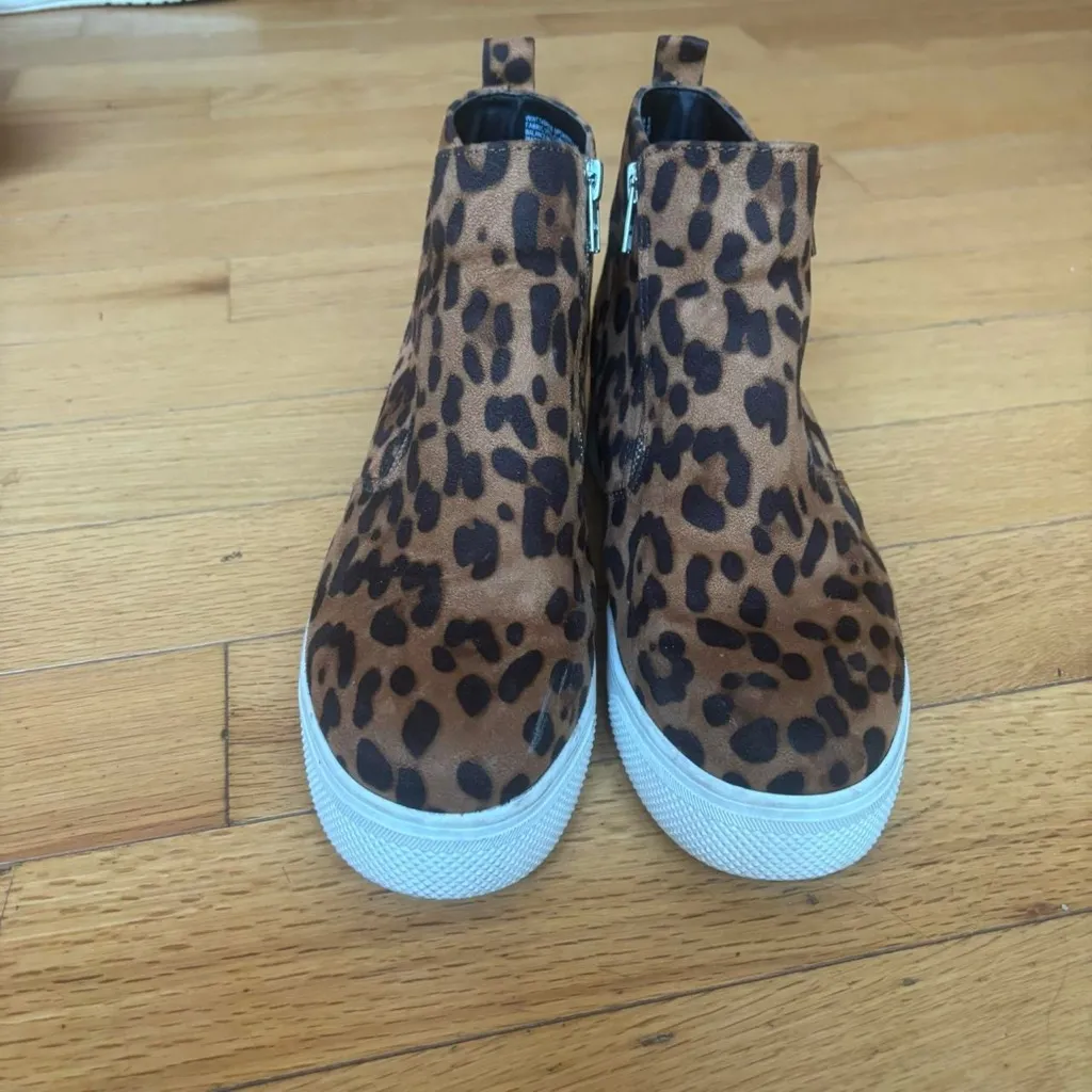 Y2K Cheetah Print Wedged Platform Sneakers with zipper detail Brown Size 8.5 - Image 4