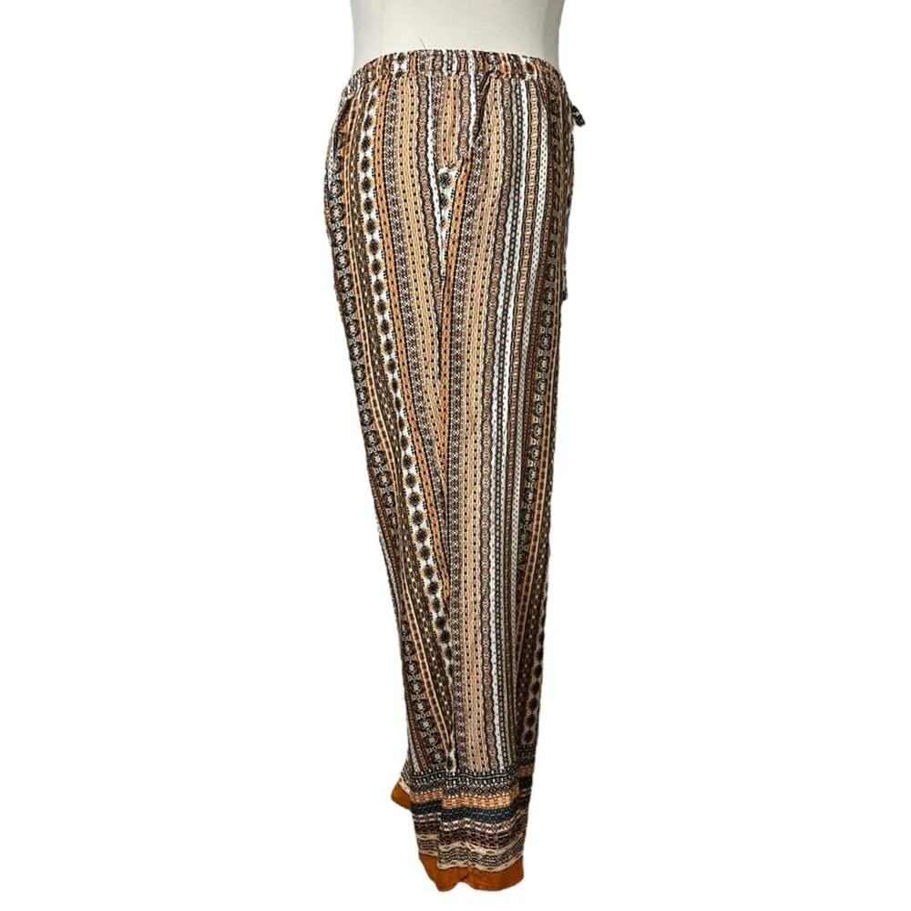 Love Wish Maternity Pants Wide Leg Palazzo Drawstring Waist Orange Multi Size XL - Image 3