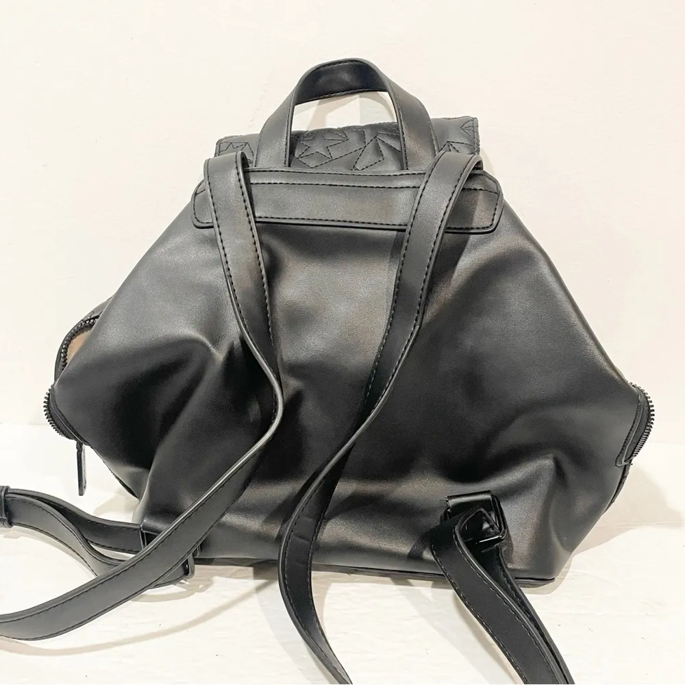 Betsey Johnson Black Quilted Star Celestial Goth Multi Zip Backpack - Image 6