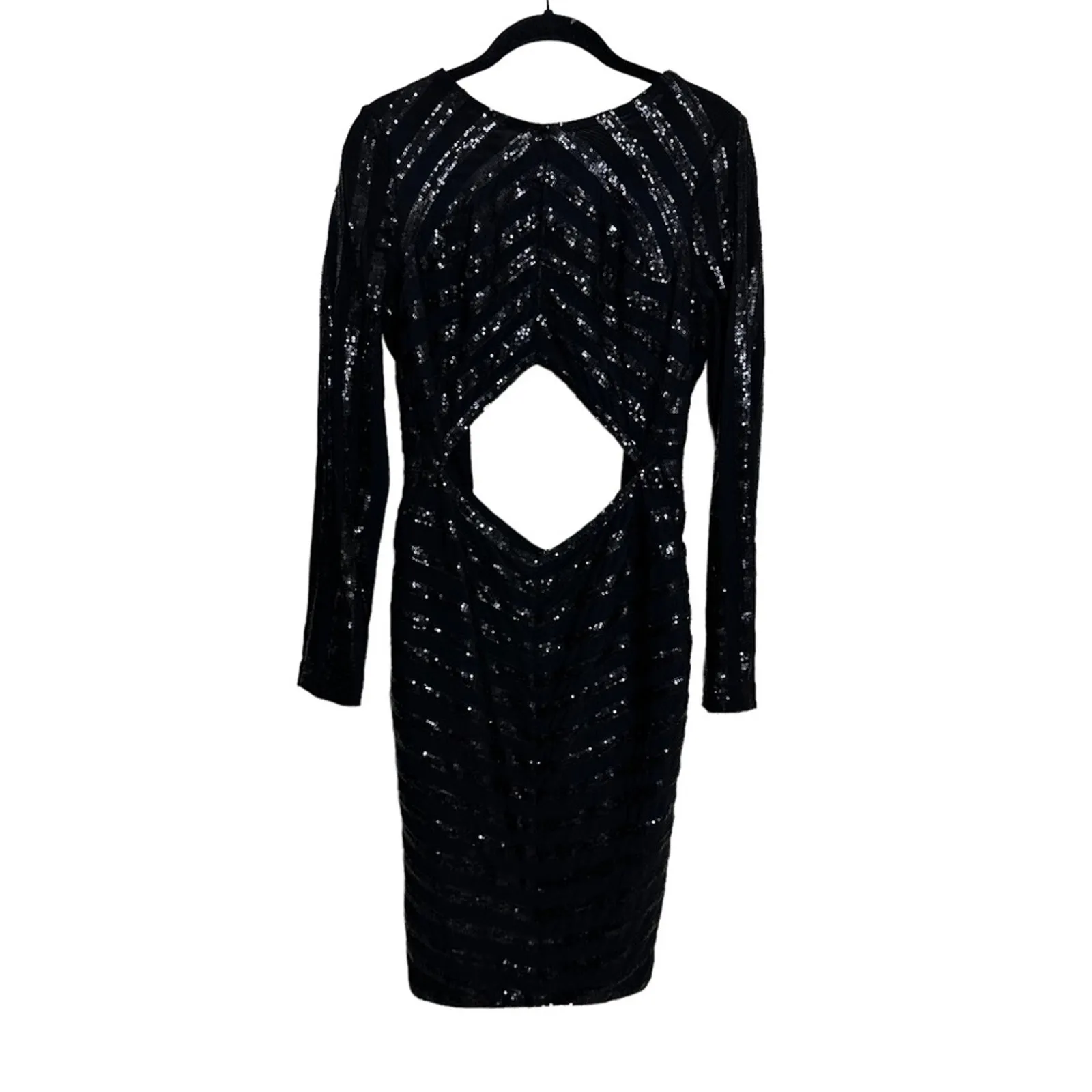 House of CB Mini Dress Black Sequin Long Sleeve Backless Cut out Front - Image 10