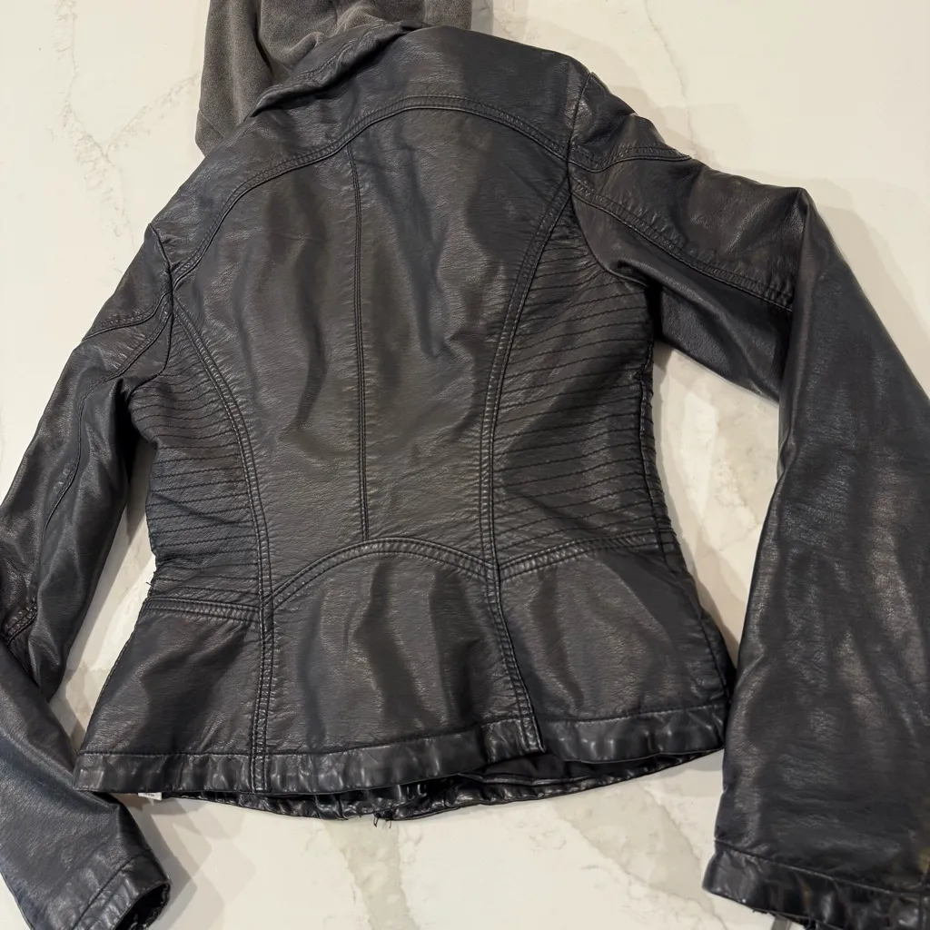 Free People Vegan Leather Hooded Asymmetrical Moto Jacket Women’s 0 Black Biker - Image 11