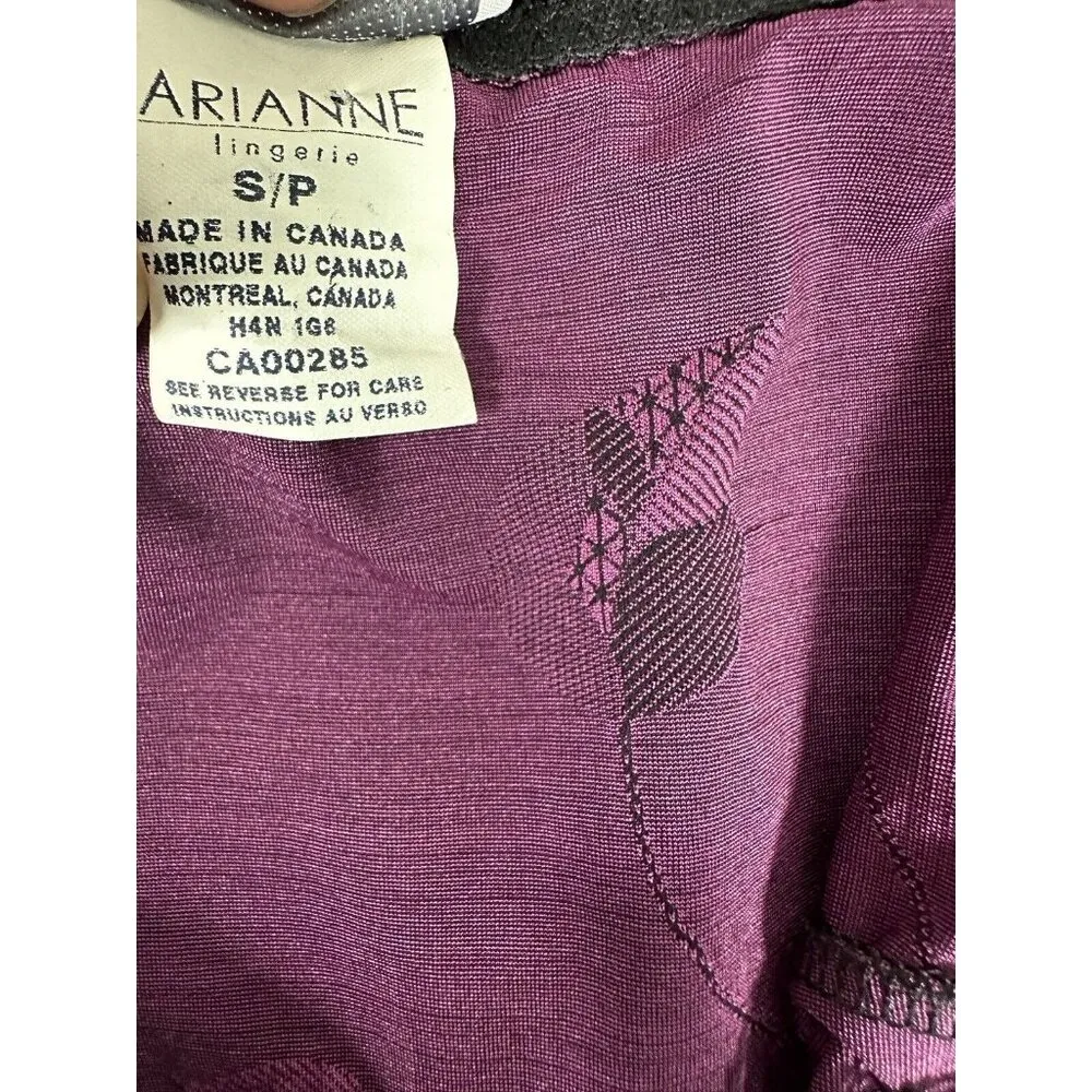 Vintage Arianne Small Nightgown Purple Black Floral Lace Semi Sheer Stretch - Image 8