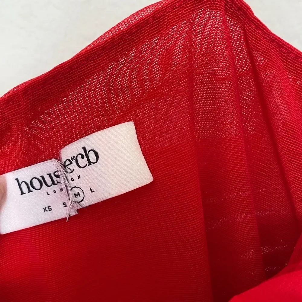 HOUSE‎ OF CB 'Sirene' Red Gathered Organza Mesh Dress /Size M - Image 6