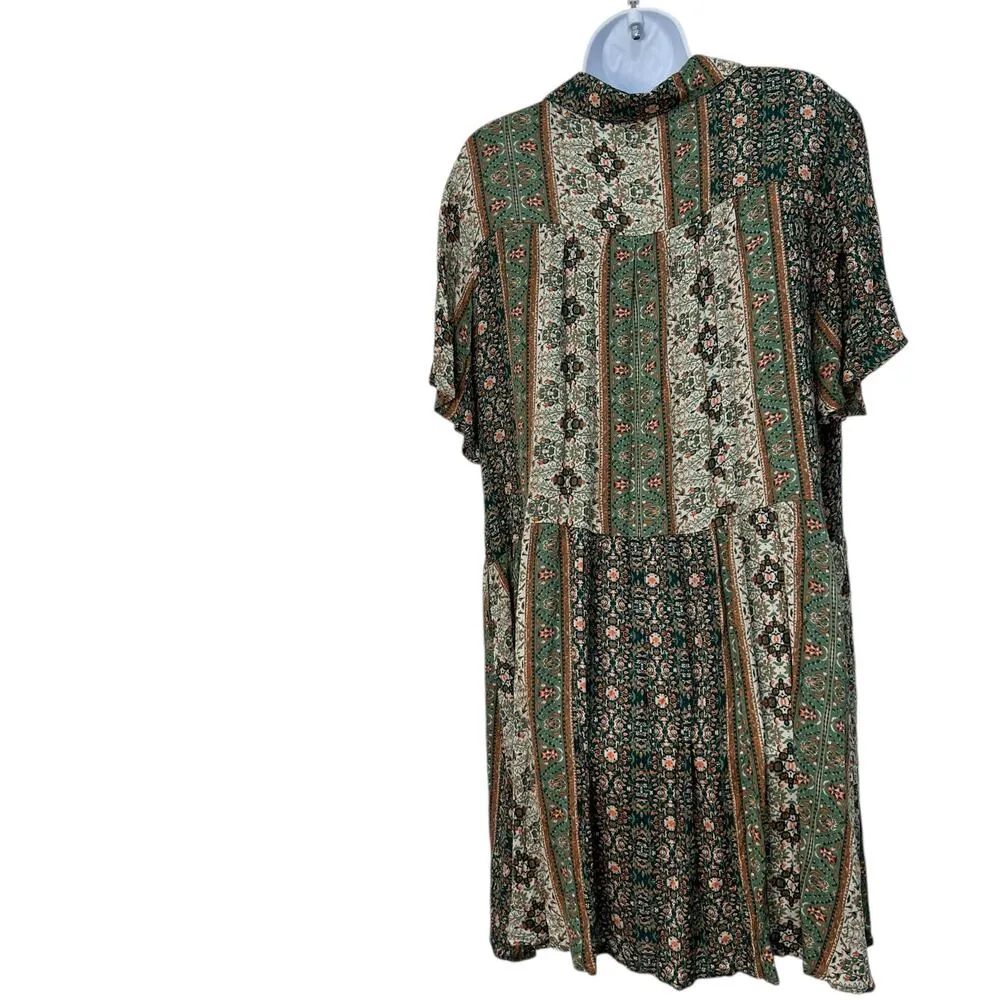 Easel Floral Earthy Geometric Babydoll Dress Sage Green Retro Flair Indie Sz 1X - Image 5