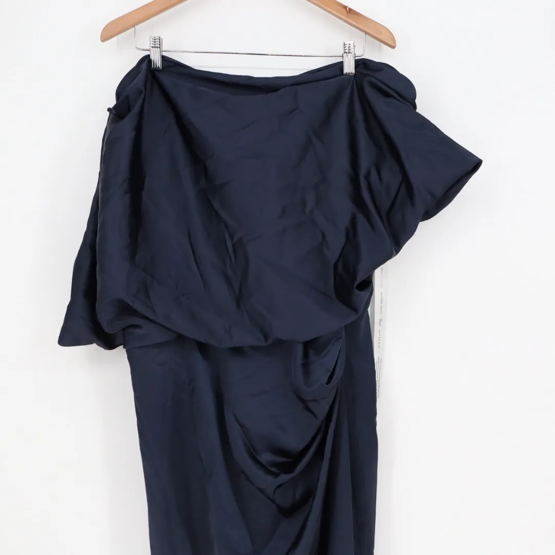 After Six Asymmetrical Off-The-Shoulder Pleated Satin Maxi Dress Size XXL - Image 3
